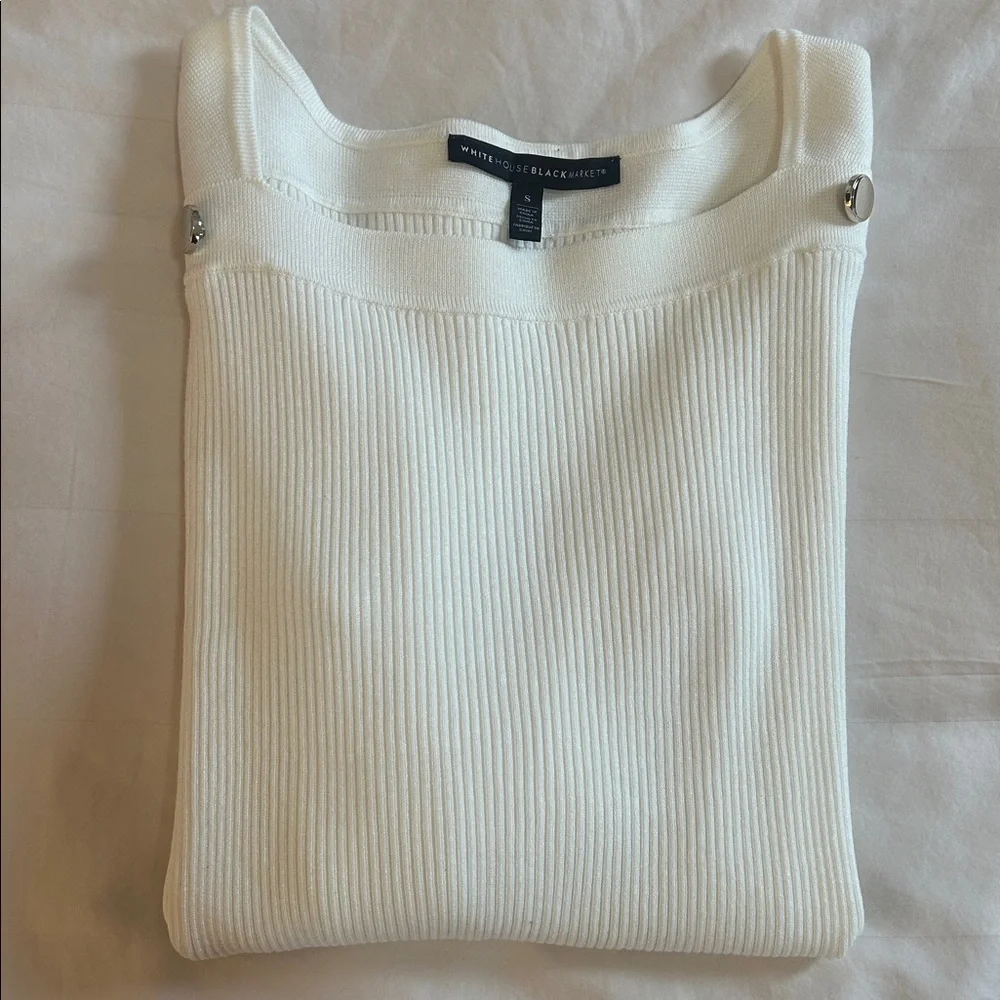 White House Black Market Ivory Ribbed Sweater - Picture 6 of 6